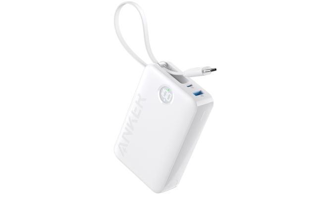 Anker Power Bank Battery Pack, 20,000mAh 22.5W High Speed Charging Portable Charger with Built-in USB C Cable, 1 USB-C, 1 USB-A, for iPhone 15/15 Plus/15 Pro/15 Pro Max, MacBook, Galaxy - White
